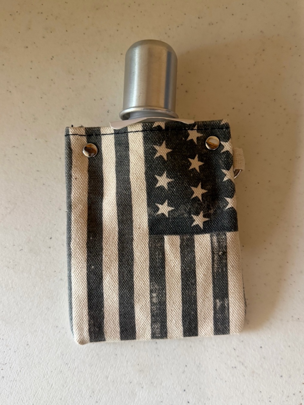 CapaBunga Reusable Canvas American Flag 4oz Flask w/Aluminum Shot Glass